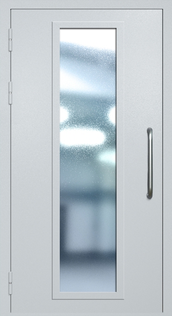 Однопольная техническая дверь с ручкой-скобой и максимальным стеклопакетом, окрас по RAL