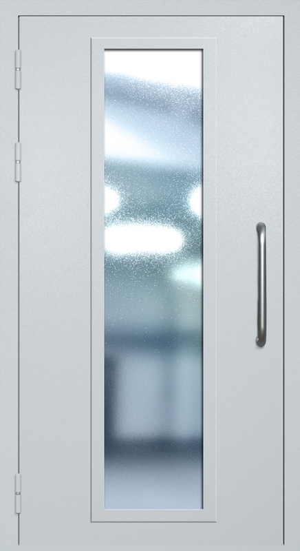 Однопольная техническая дверь с ручкой-скобой и максимальным стеклопакетом, окрас по RAL