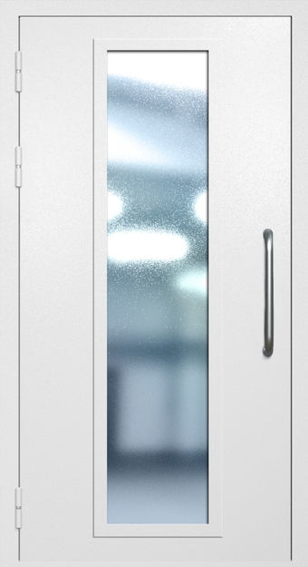 Однопольная техническая дверь с ручкой-скобой и максимальным стеклопакетом, окрас по RAL 9003