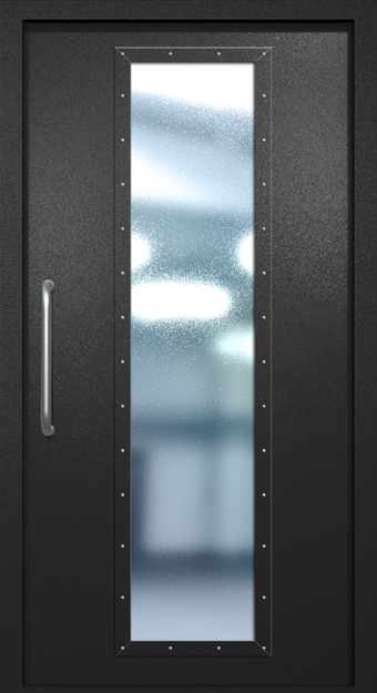 Однопольная техническая дверь с ручкой-скобой и максимальным стеклопакетом, окрас по RAL 9004