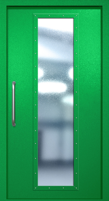 Однопольная техническая дверь с ручкой-скобой и максимальным стеклопакетом, окрас по RAL 6037