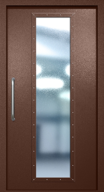 Однопольная техническая дверь с ручкой-скобой и максимальным стеклопакетом, окрас по RAL 8016