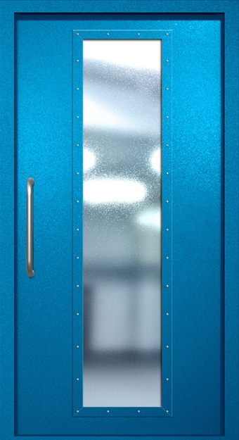 Однопольная техническая дверь с ручкой-скобой и максимальным стеклопакетом, окрас по RAL 5002