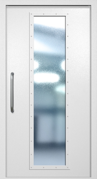Однопольная техническая дверь с ручкой-скобой и максимальным стеклопакетом, окрас по RAL 9003
