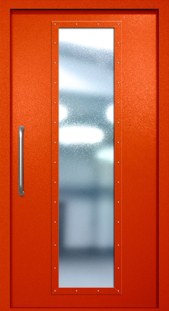 Однопольная техническая дверь с ручкой-скобой и максимальным стеклопакетом, окрас по RAL 3003