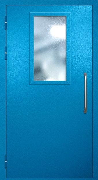 Однопольная техническая дверь с ручкой-скобой и широким стеклопакетом, окрас по RAL 5002