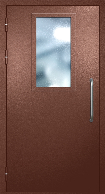 Однопольная техническая дверь с ручкой-скобой и широким стеклопакетом, окрас по RAL 8016