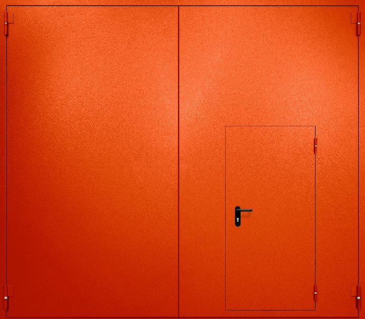 Противопожарные металлические ворота распашные с калиткой RAL 3003