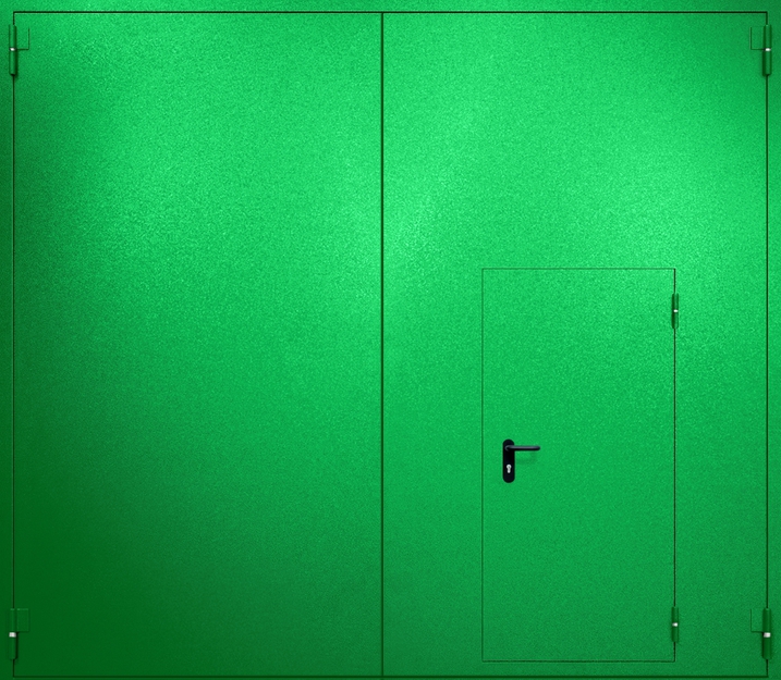 Противопожарные металлические ворота распашные с калиткой RAL 6037