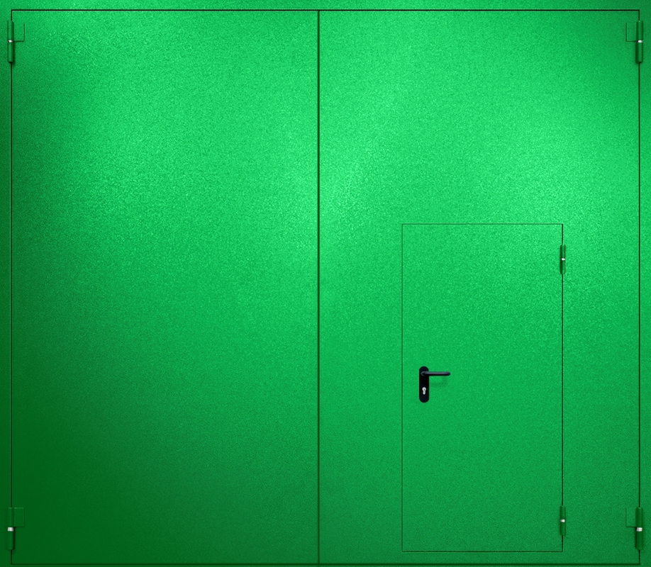 Противопожарные металлические ворота распашные с калиткой RAL 6037