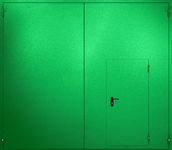 Противопожарные металлические ворота распашные с калиткой RAL 6037