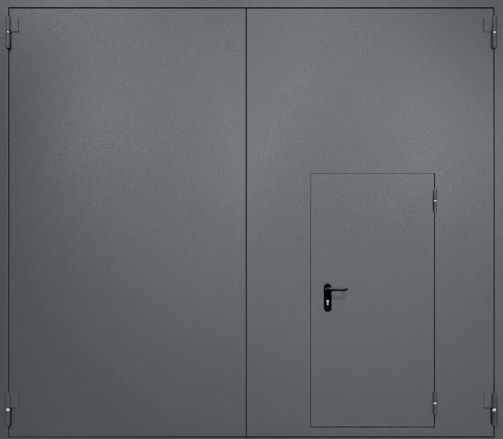 Противопожарные металлические ворота распашные с калиткой RAL 7001