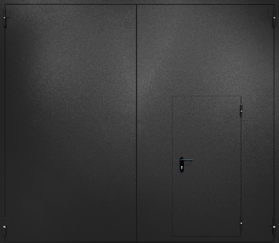 Противопожарные металлические ворота распашные с калиткой RAL 9004