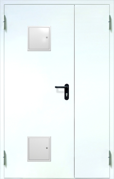 Полуторная противопожарная дверь EI-60 с двумя стыковочными узлами, окрас по RAL 9003