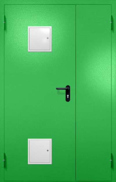 Полуторная противопожарная дверь EI-60 с двумя стыковочными узлами, окрас по RAL 6037