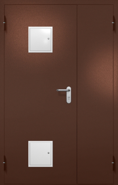 Полуторная противопожарная дверь EI-60 с двумя стыковочными узлами, окрас по RAL 8016