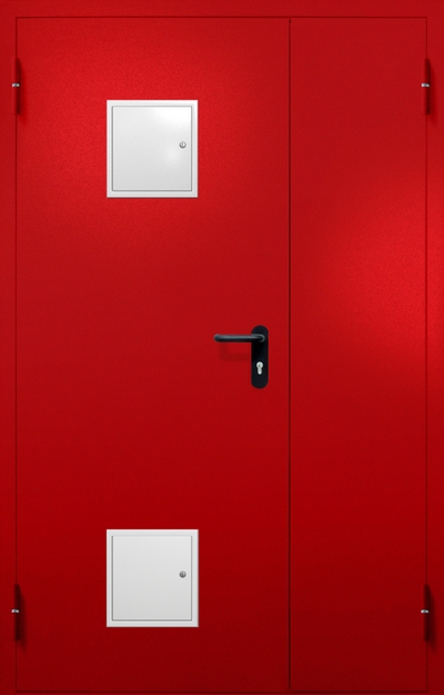 Полуторная противопожарная дверь EI-60 с двумя стыковочными узлами, окрас по RAL 3003