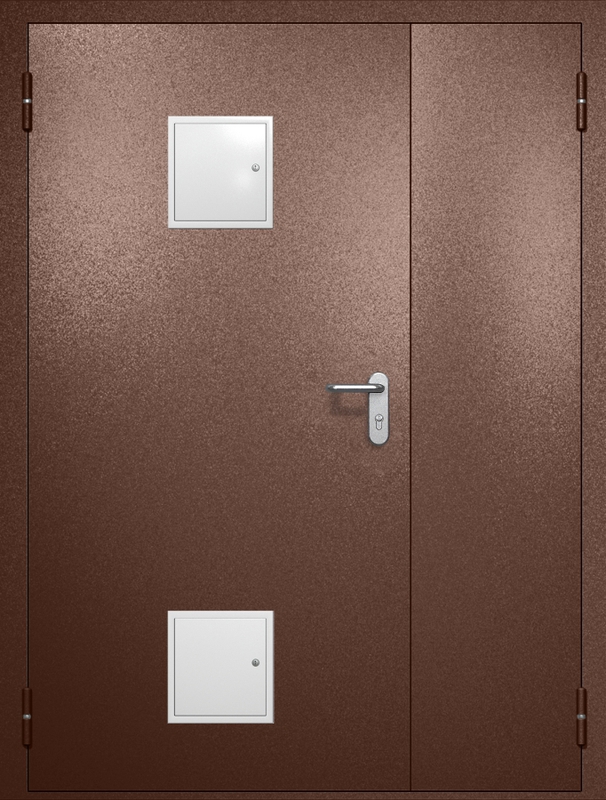 Полуторная противопожарная дверь EI-60 с двумя стыковочными узлами, окрас по RAL 8016
