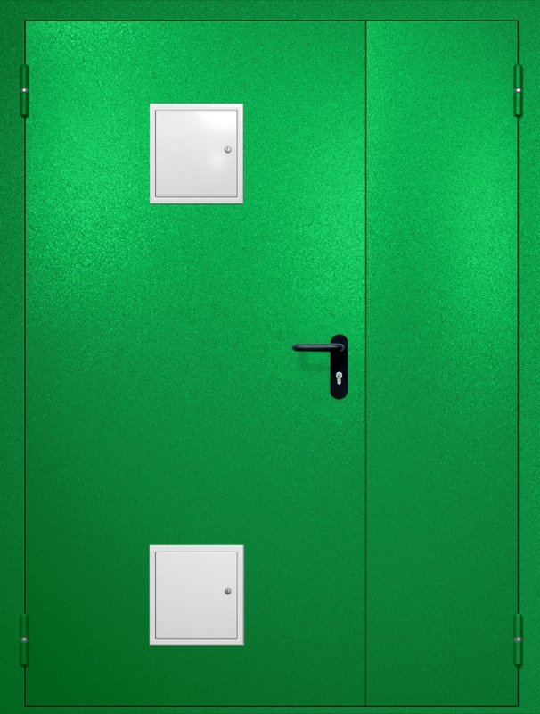 Полуторная противопожарная дверь EI-60 с двумя стыковочными узлами, окрас по RAL 6037