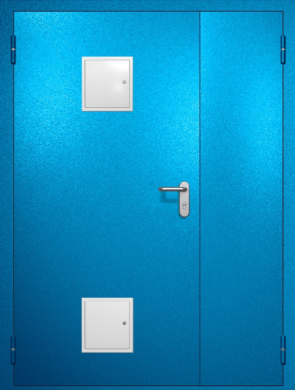 Полуторная противопожарная дверь EI-60 с двумя стыковочными узлами, окрас по RAL 5002