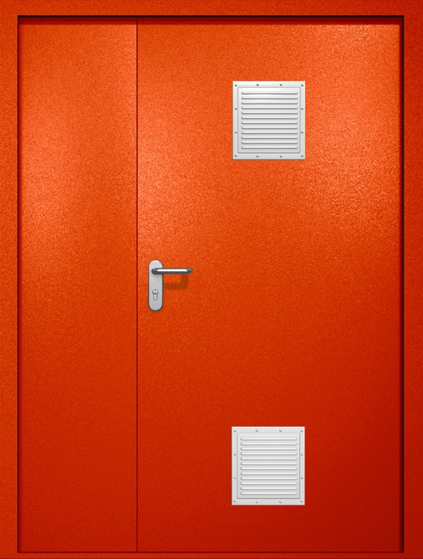 Полуторная противопожарная дверь EI-60 с двумя стыковочными узлами, окрас по RAL 3003