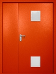 Полуторная противопожарная дверь EI-60 с двумя стыковочными узлами, окрас по RAL 3003