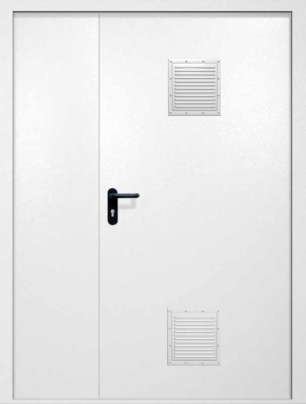 Полуторная противопожарная дверь EI-60 с двумя стыковочными узлами, окрас по RAL 9003