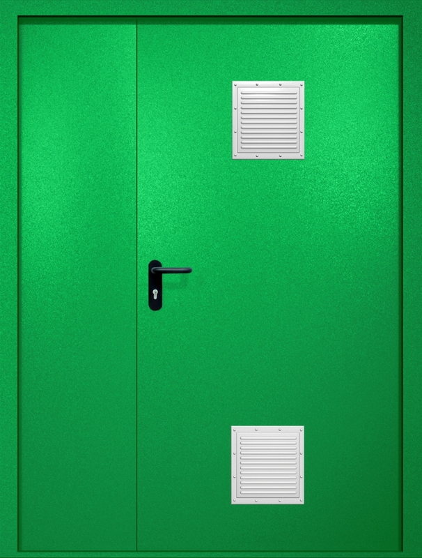 Полуторная противопожарная дверь EI-60 с двумя стыковочными узлами, окрас по RAL 6037