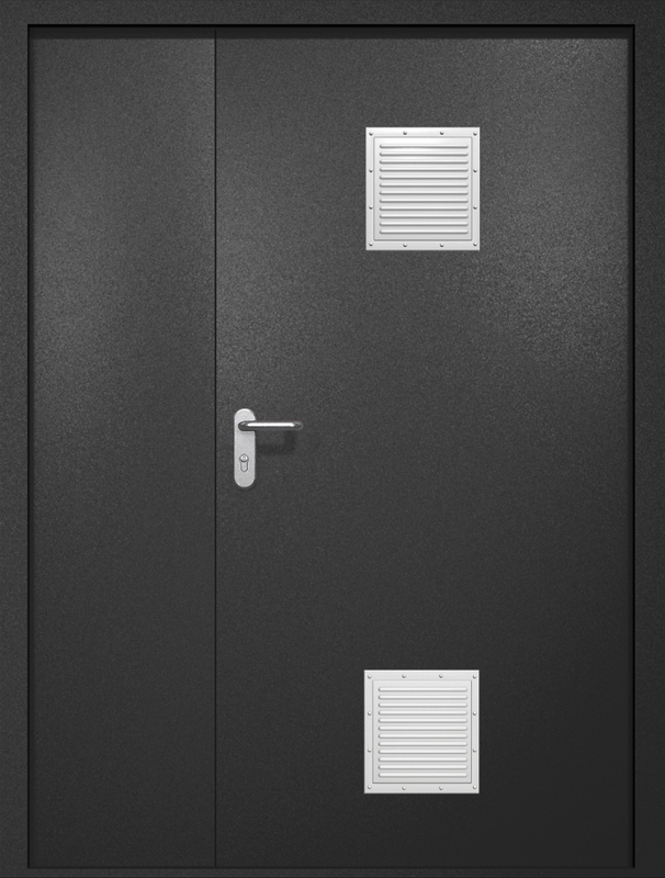 Полуторная противопожарная дверь EI-60 с двумя стыковочными узлами, окрас по RAL 9004
