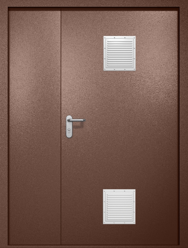 Полуторная противопожарная дверь EI-60 с двумя стыковочными узлами, окрас по RAL 8016