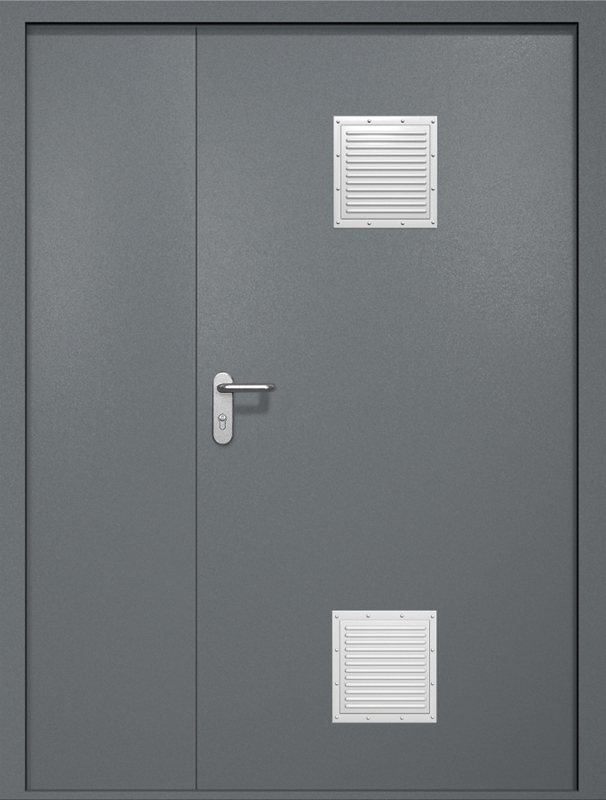 Полуторная противопожарная дверь EI-60 с двумя стыковочными узлами, окрас по RAL 7001