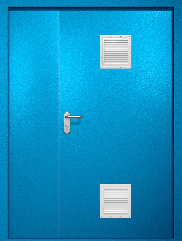 Полуторная противопожарная дверь EI-60 с двумя стыковочными узлами, окрас по RAL 5002