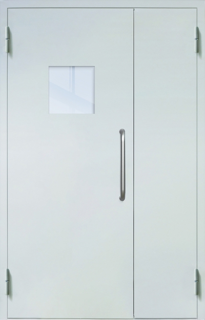 Полуторная техническая дверь с ручкой-скобой и квадратным стеклопакетом, окрас по RAL Полуторная техническая дверь с ручкой-скобой и квадратным стеклопакетом, окрас по RAL