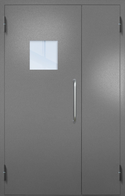Полуторная техническая дверь с ручкой-скобой и квадратным стеклопакетом, окрас по RAL 7001 Полуторная техническая дверь с ручкой-скобой и квадратным стеклопакетом, окрас по RAL 7001