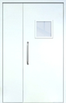 Полуторная техническая дверь с ручкой-скобой и квадратным стеклопакетом, окрас по RAL 9003