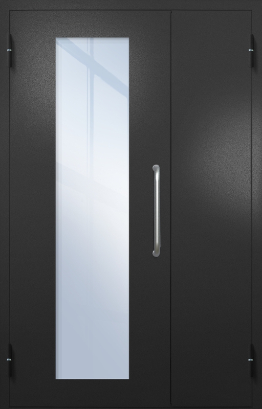 Полуторная техническая дверь с ручкой-скобой и максимальным стеклопакетом, окрас по RAL 9004 Полуторная техническая дверь с ручкой-скобой и максимальным стеклопакетом, окрас по RAL 9004