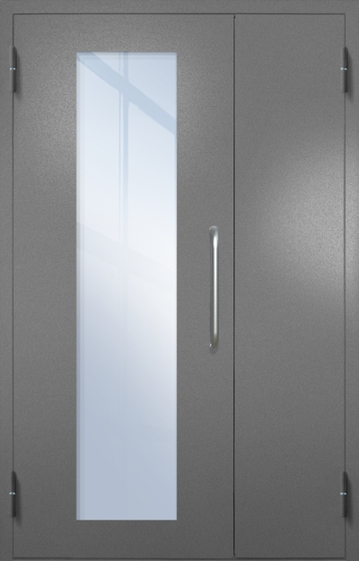 Полуторная техническая дверь с ручкой-скобой и максимальным стеклопакетом, окрас по RAL 7001