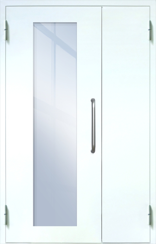 Полуторная техническая дверь с ручкой-скобой и максимальным стеклопакетом, окрас по RAL 9003