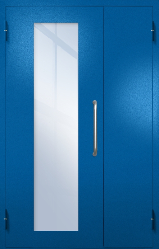 Полуторная техническая дверь с ручкой-скобой и максимальным стеклопакетом, окрас по RAL 5002