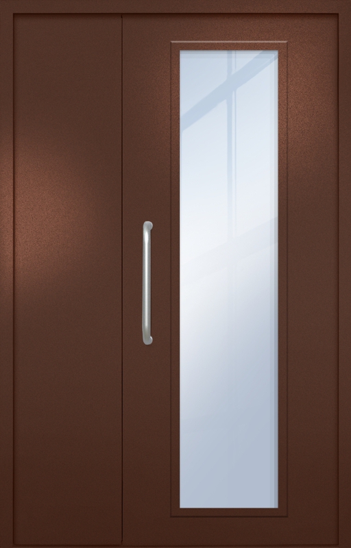 Полуторная техническая дверь с ручкой-скобой и максимальным стеклопакетом, окрас по RAL 8016