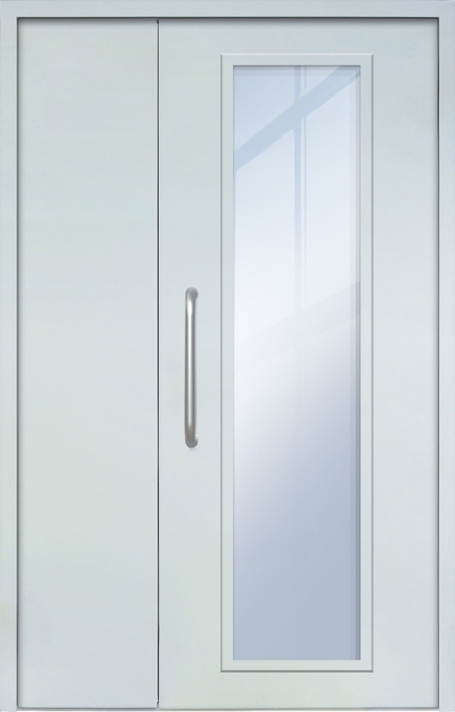 Полуторная техническая дверь с ручкой-скобой и максимальным стеклопакетом, окрас по RAL