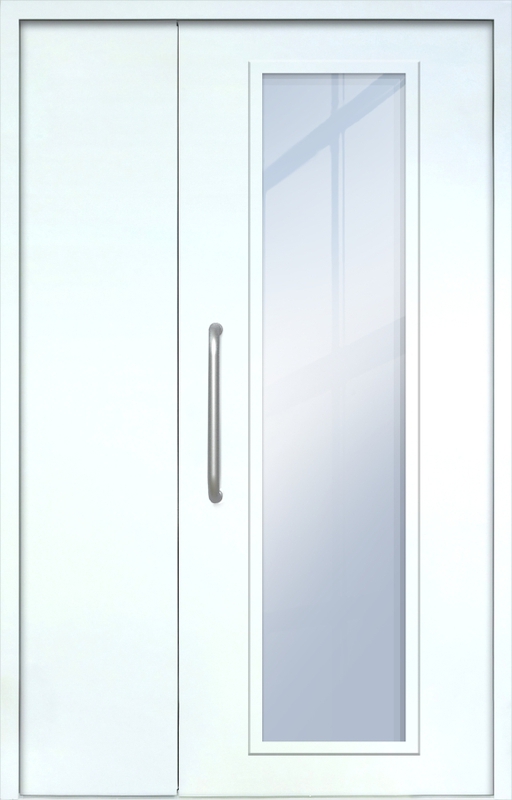 Полуторная техническая дверь с ручкой-скобой и максимальным стеклопакетом, окрас по RAL 9003