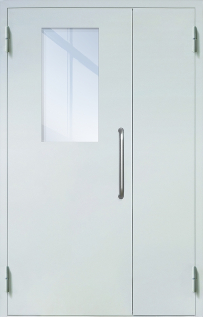 Полуторная техническая дверь с ручкой-скобой и широким стеклопакетом, окрас по RAL