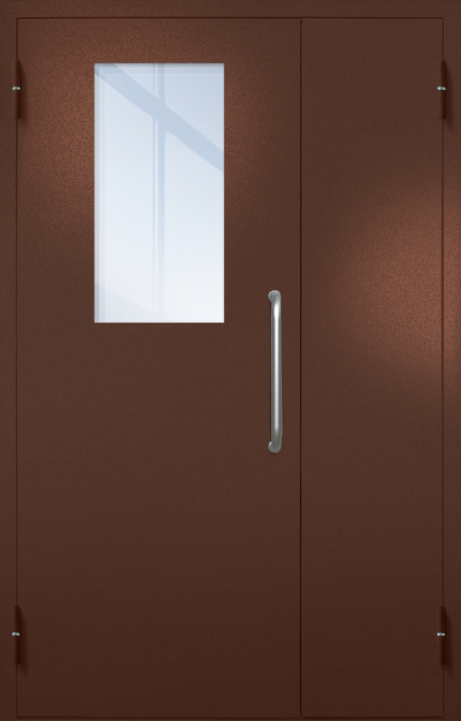 Полуторная техническая дверь с ручкой-скобой и широким стеклопакетом, окрас по RAL 8016