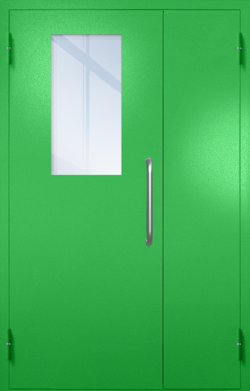 Полуторная техническая дверь с ручкой-скобой и широким стеклопакетом, окрас по RAL 6037