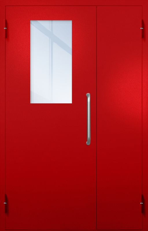 Полуторная техническая дверь с ручкой-скобой и широким стеклопакетом, окрас по RAL 3003