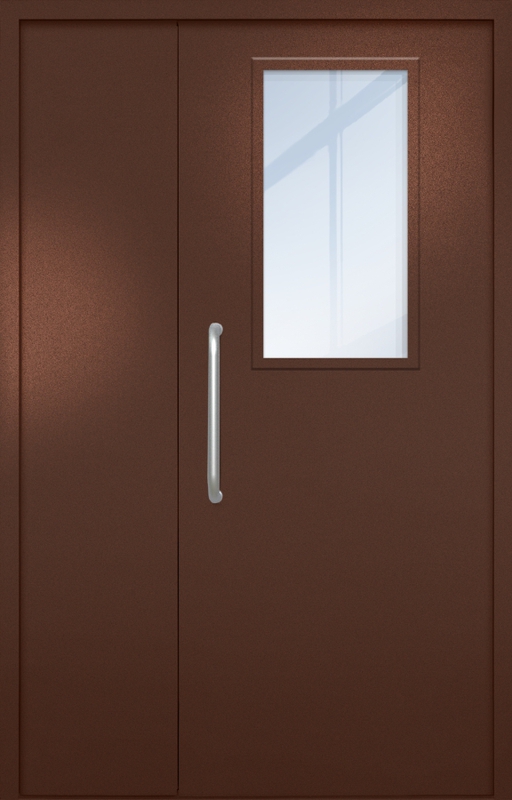 Полуторная техническая дверь с ручкой-скобой и широким стеклопакетом, окрас по RAL 8016