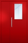Полуторная техническая дверь с ручкой-скобой и широким стеклопакетом, окрас по RAL 3003
