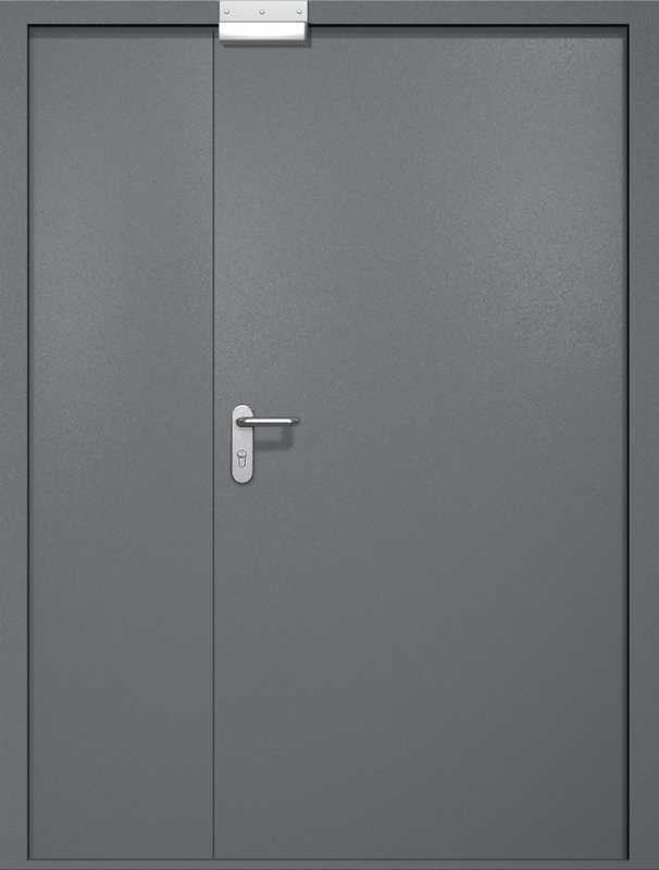 Полуторная противопожарная дверь EI-60 с электромагнитным замком, окрас по RAL 7001 Полуторная противопожарная дверь EI-60 с электромагнитным замком, окрас по RAL 7001