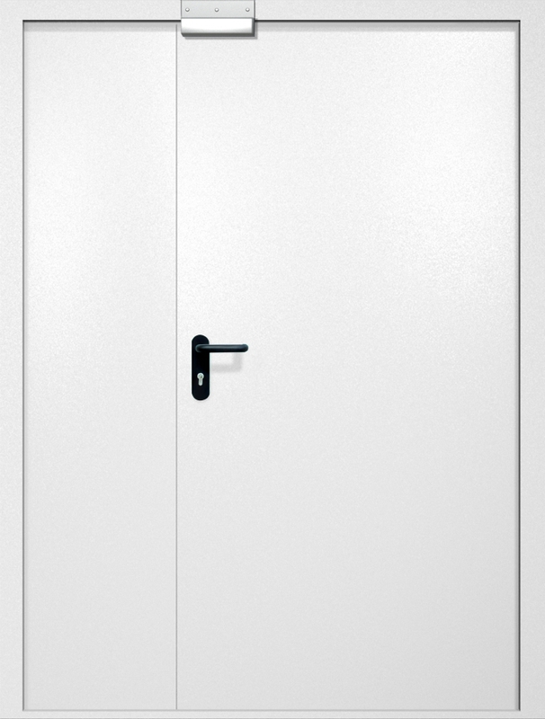 Полуторная противопожарная дверь EI-60 с электромагнитным замком, окрас по RAL 9003